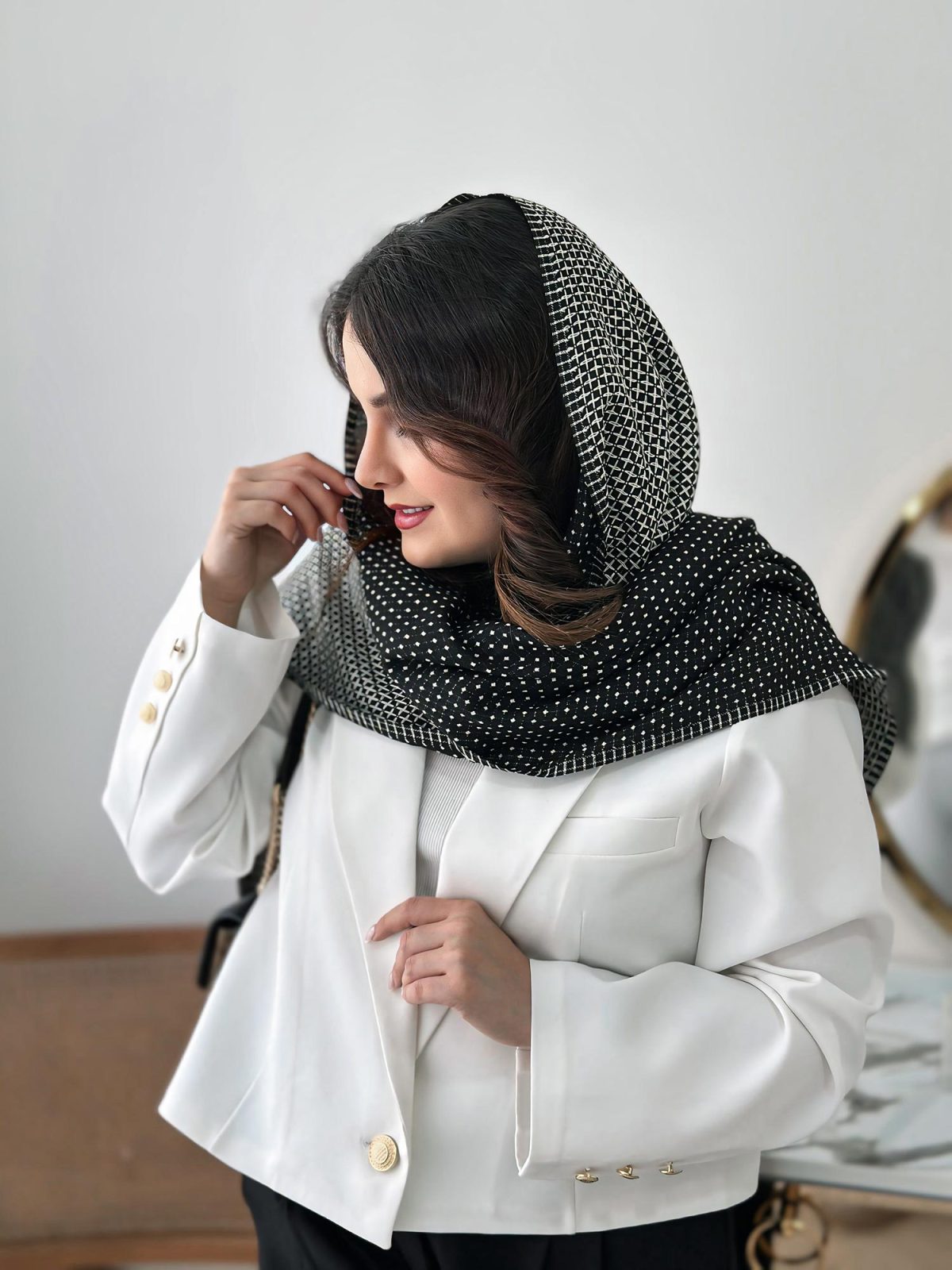 شال خالدار دو رو نخی
