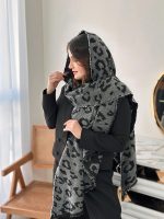 شال موهر پلنگی طوسی مشکی