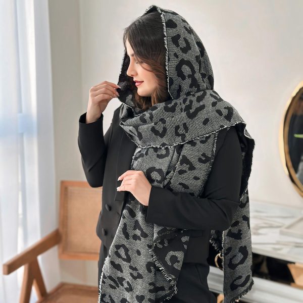 شال موهر پلنگی طوسی مشکی