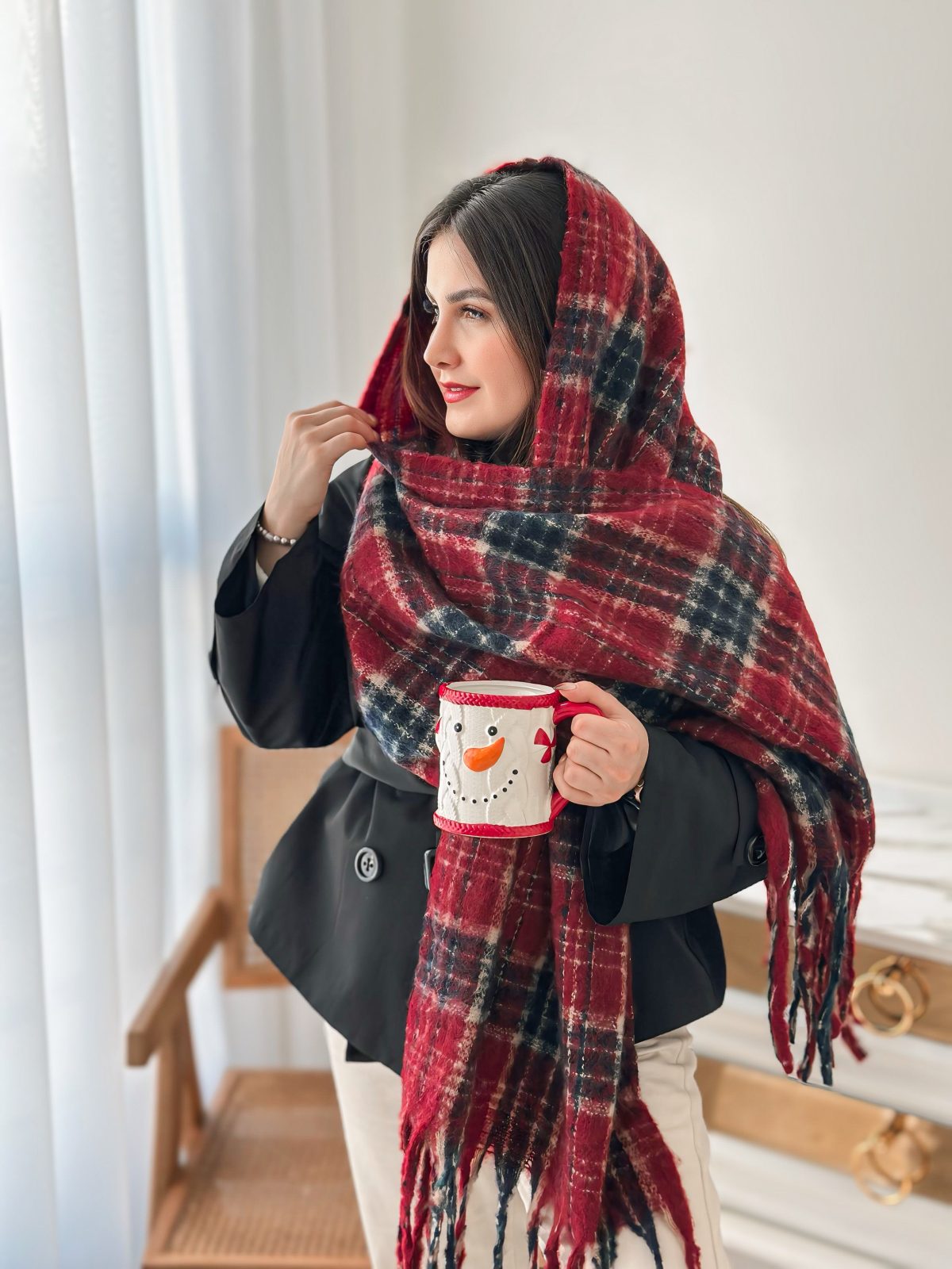 شال موهر پشمی چهار خانه