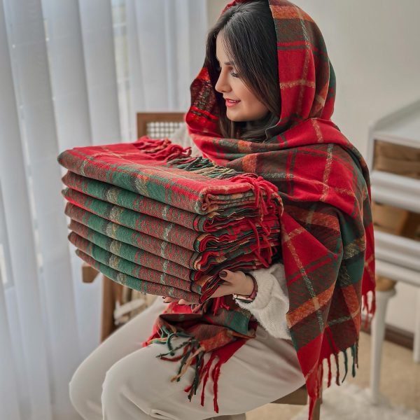 شال موهر چهارخانه قرمز سبز