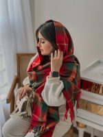 شال موهر چهارخانه قرمز سبز