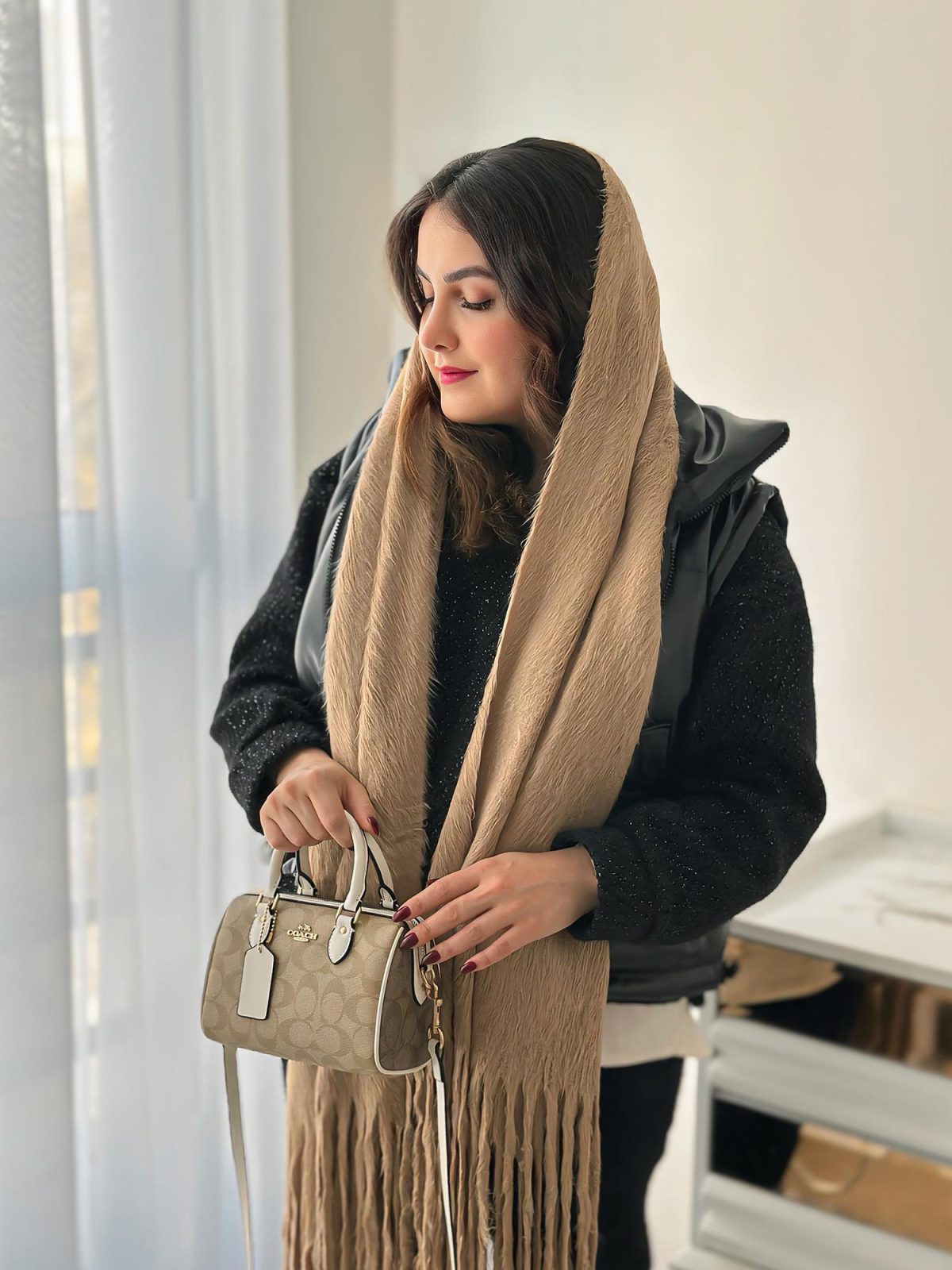 شال موهر پرز بلند ساده