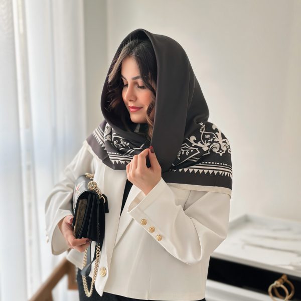 روسری نخی اسلیمی رنگ زغالی