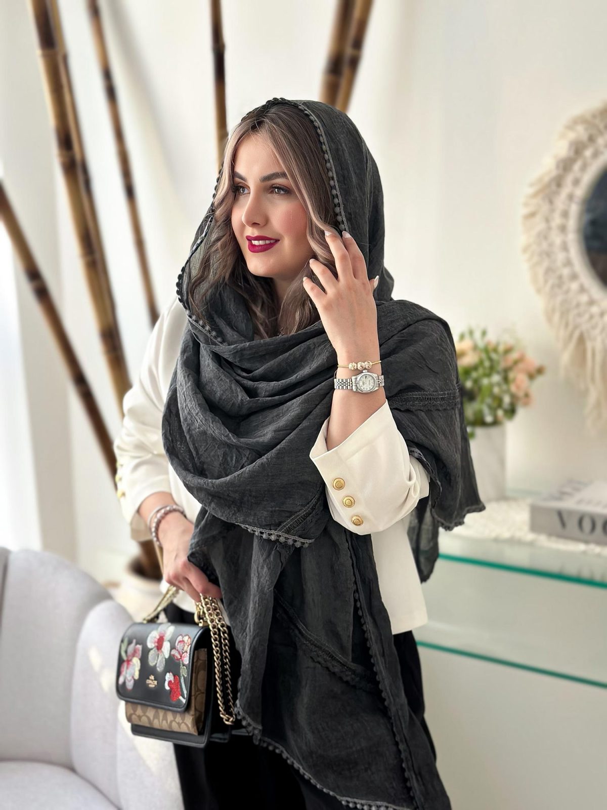 شال مدل ماهی مجلسی دانتل‌دار