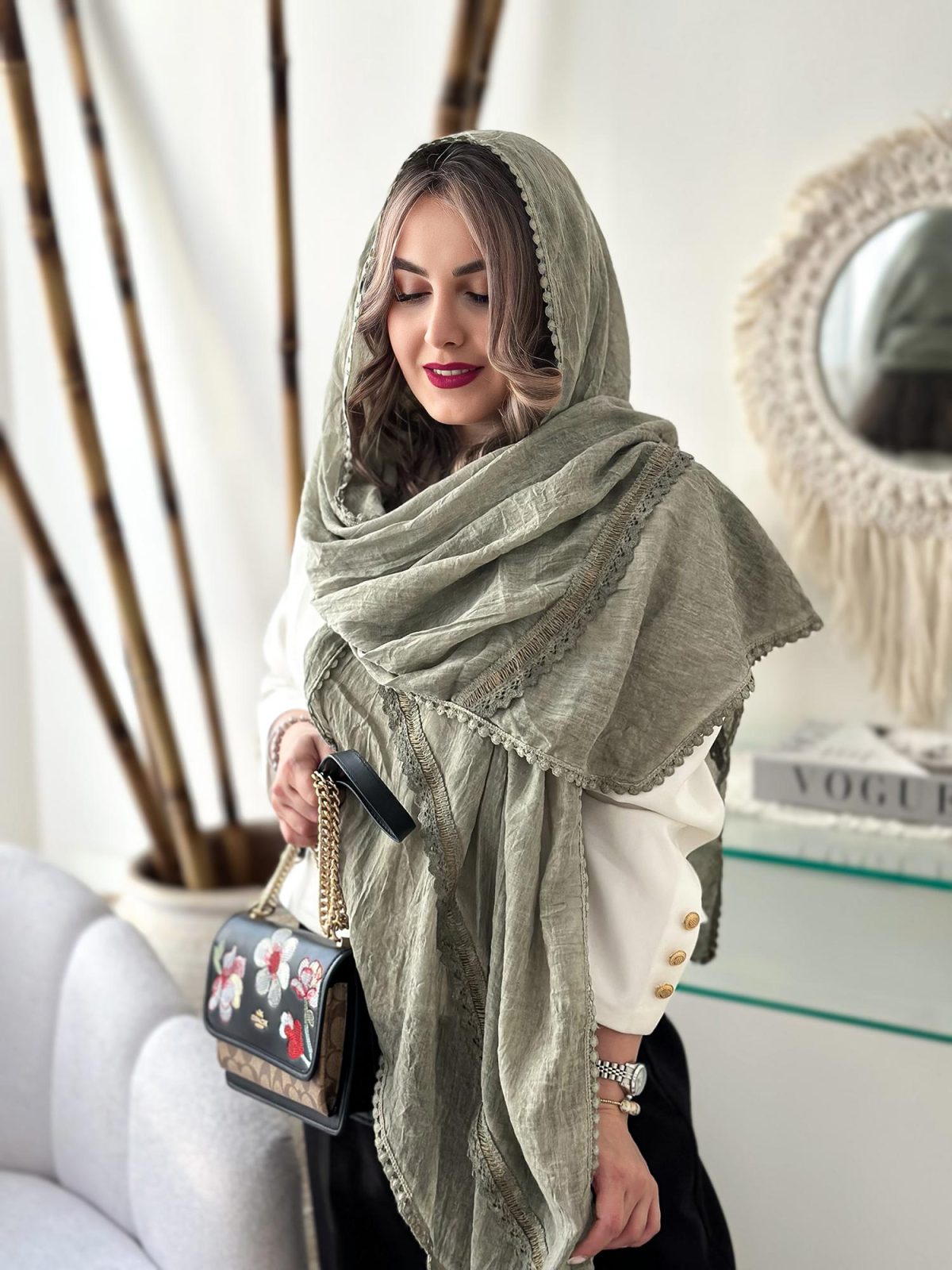 شال مدل ماهی مجلسی دانتل‌دار