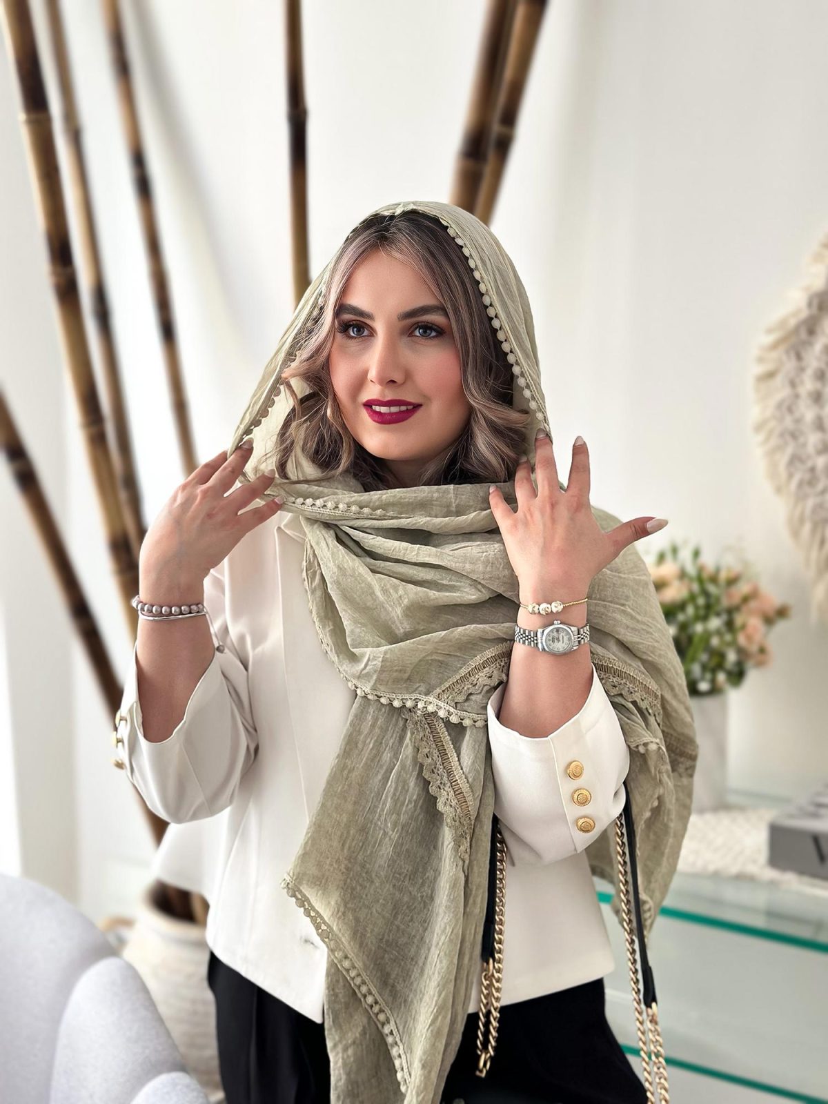 شال مدل ماهی مجلسی دانتل‌دار
