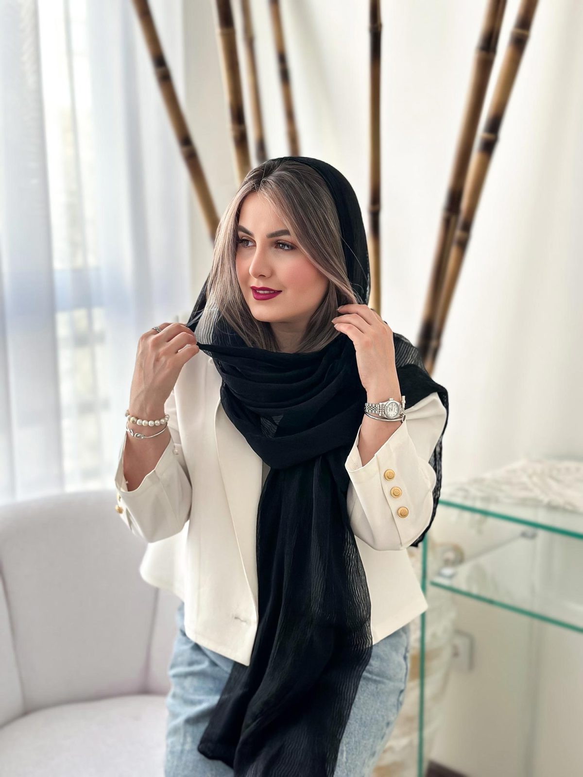 شال ساده نخ ابریشم