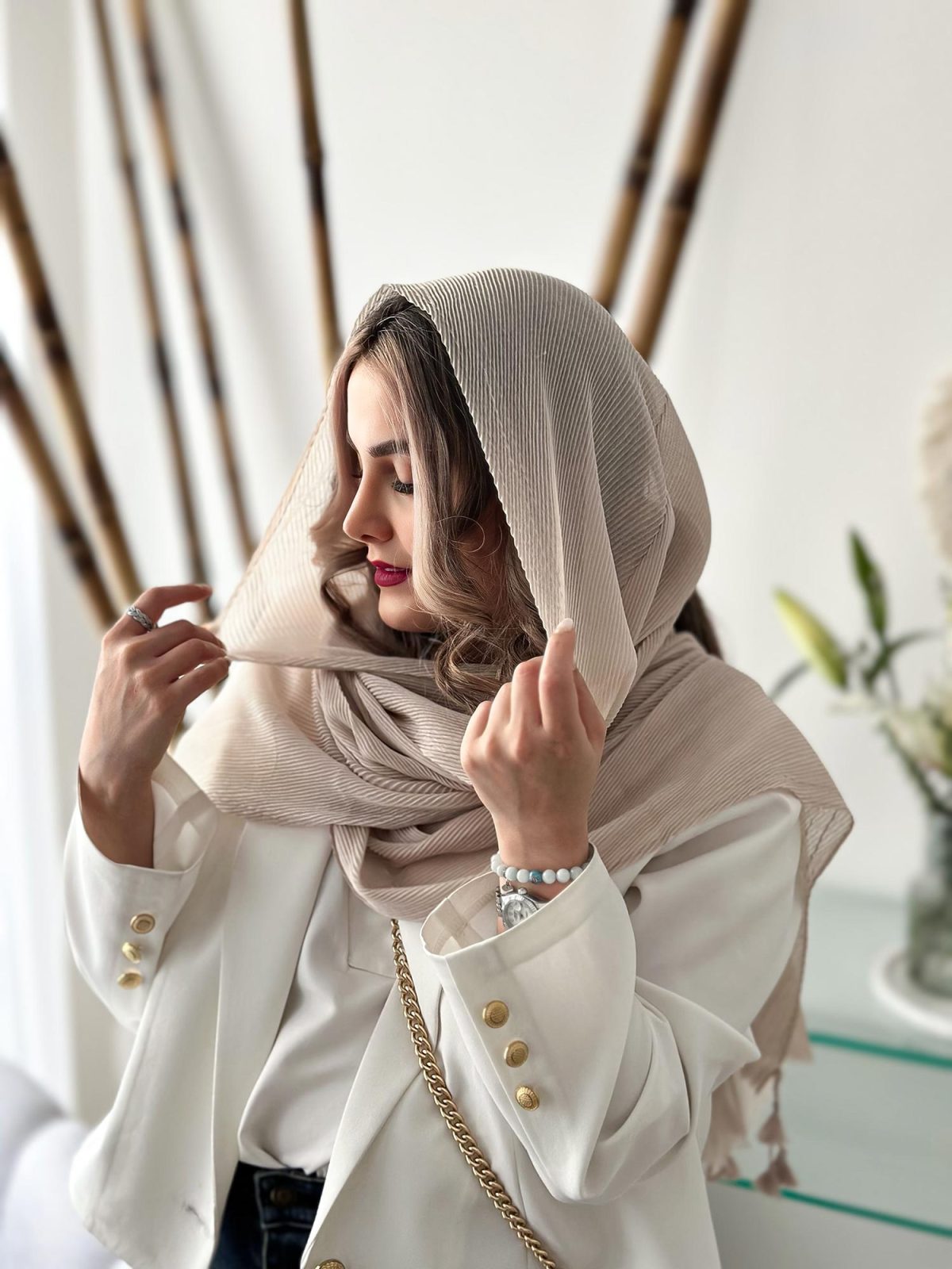 شال نخی بهاری کرم
