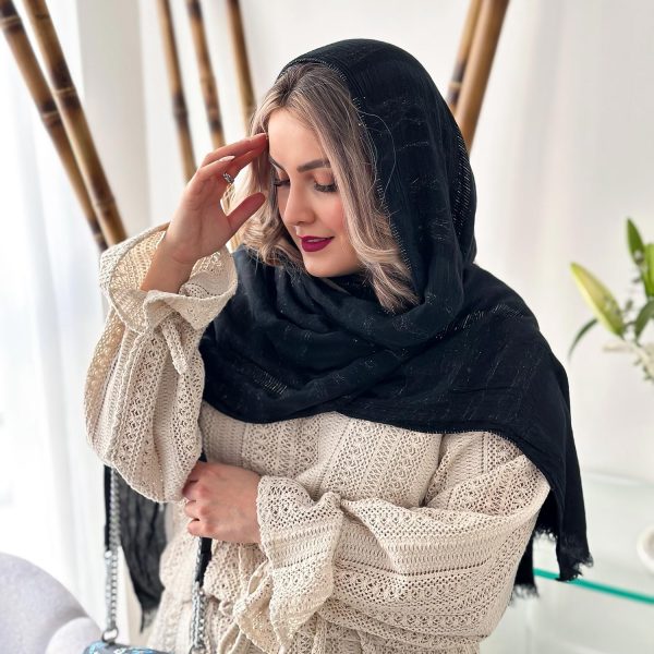 شال مشکی لمه‌دار ساده