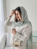 شال پلیسه نخی سبز پاستلی