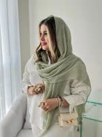شال پلیسه نخی سبز روشن