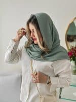 شال پلیسه نخی سبز دریایی