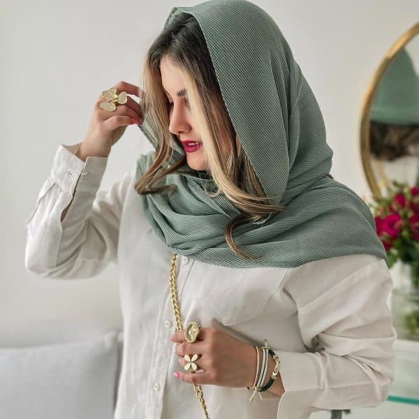 شال پلیسه نخی سبز دریایی