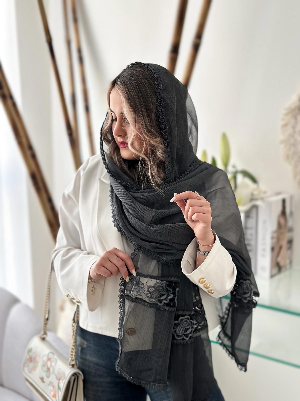 شال مجلسی دانتل دودی