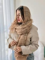 شال حریر دو لایه ابریشمی کرم متوسط