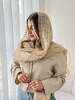 شال حریر دو لایه ابریشمی کرم روشن