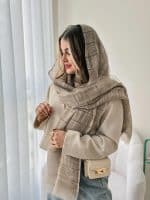 شال حریر دو لایه ابریشمی کرم تیره