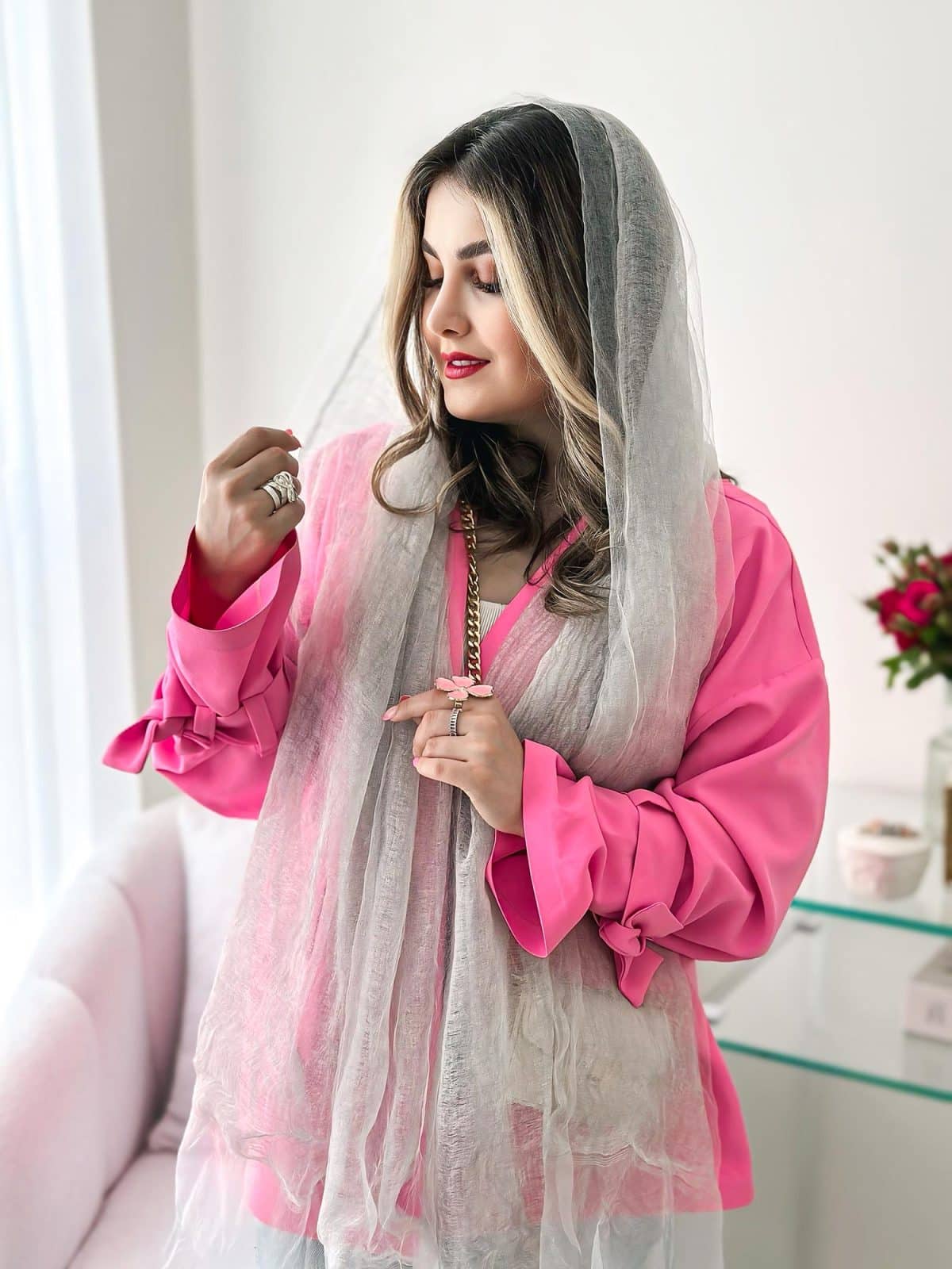 شال زنانه ابریشمی طوسی
