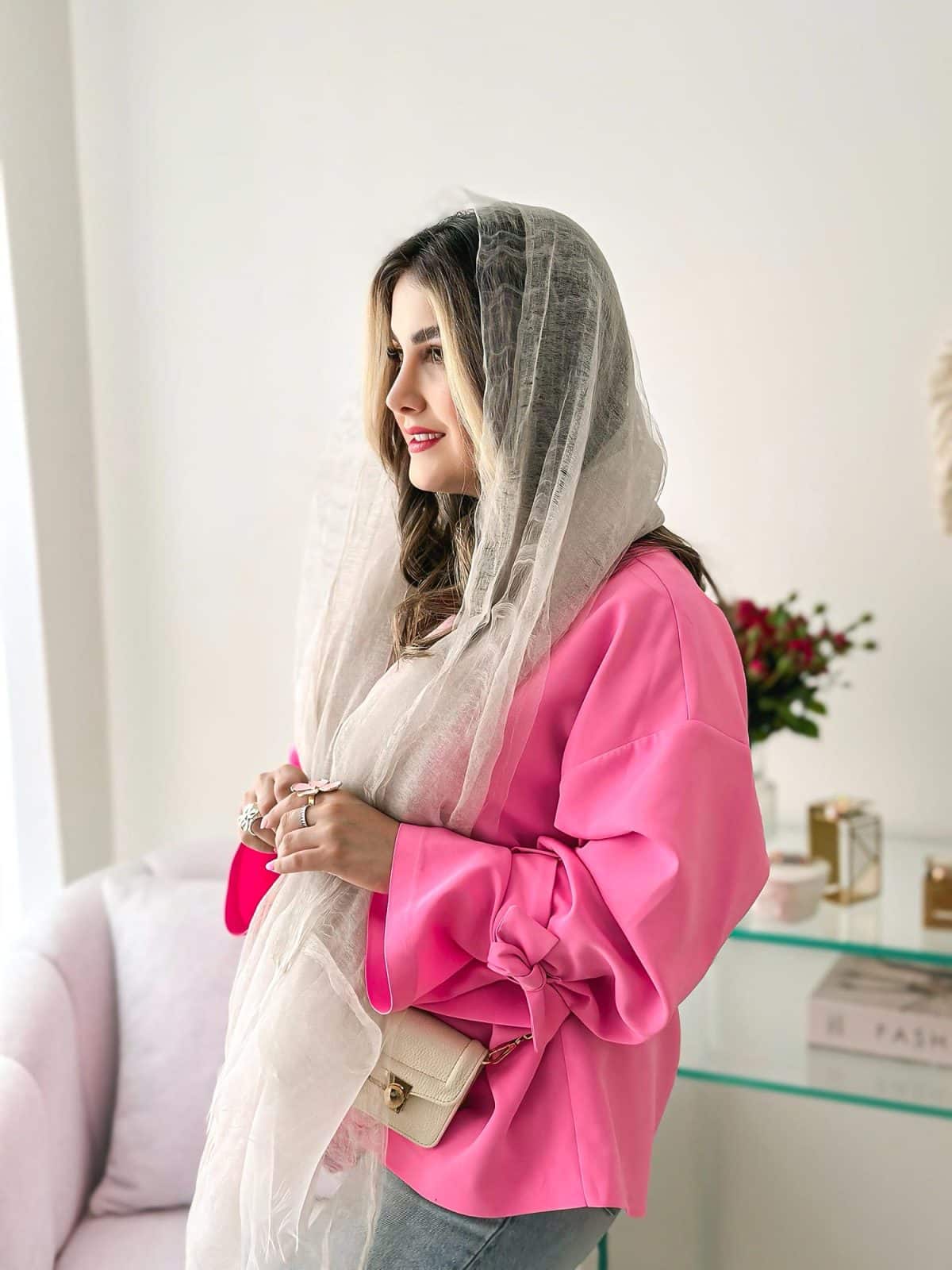 شال زنانه ابریشمی سفید استخوانی