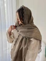 شال زنانه نخی مجلسی کرم تیره