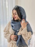 شال زنانه نخی مجلسی سرمه‌ای