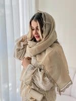 شال زنانه نخی مجلسی کرم روشن