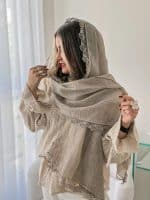 شال زنانه نخی مجلسی کرم متوسط