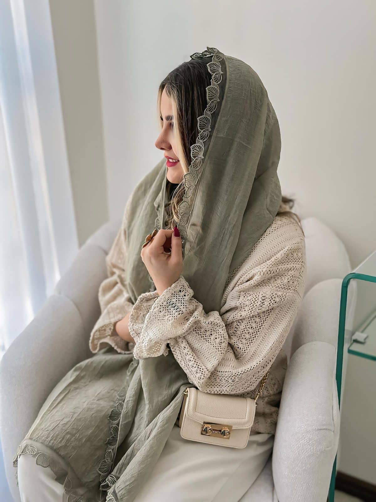شال زنانه نخی مجلسی سبز روشن