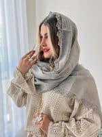 شال زنانه نخی مجلسی طوسی روشن